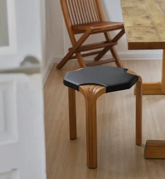 עץ מלא עור אמיתי במסדרון העות ' מאנית הנעל משתנה שרפרף קטן כיסא אחד האוכל כיסא שרפרף ספה שולחן צד Furn